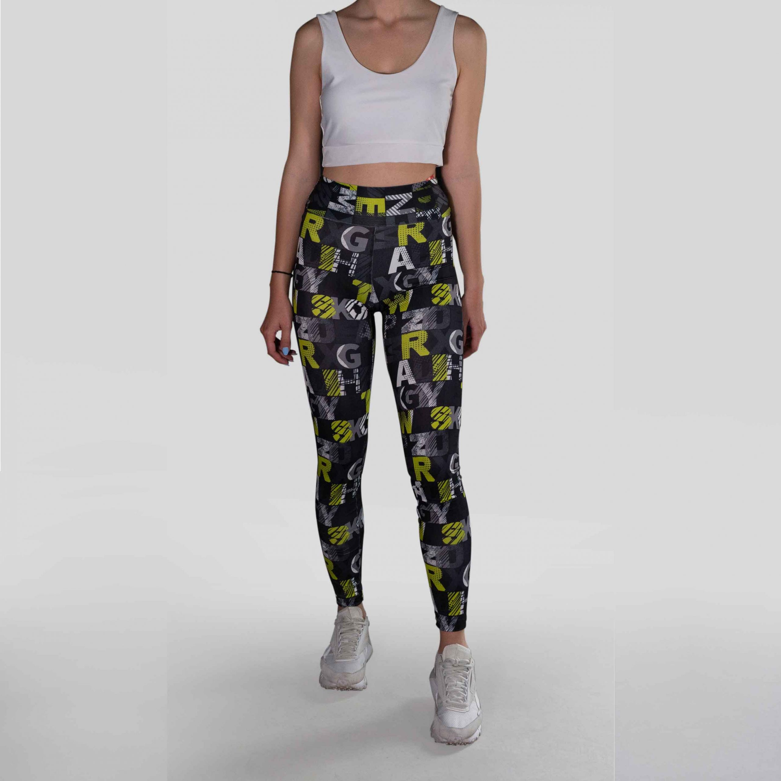 Yellow and White Letters Print Leggings by Lucky Jojo - Lucky Jojo